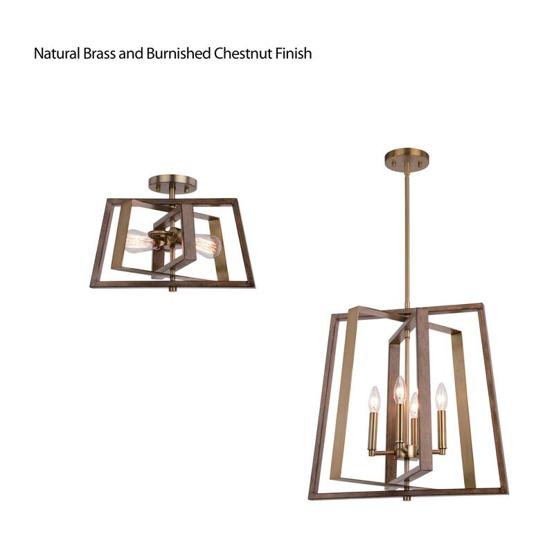 Semi Flush Mount Ceiling Light - Brass & Chestnut Finish - Modern Transitional Design - 11