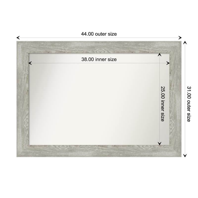 Dove Greywash Framed Non-Beveled Custom Wall Mirror, Bathroom Vanity Mirror - Outer Size: 44 x 31