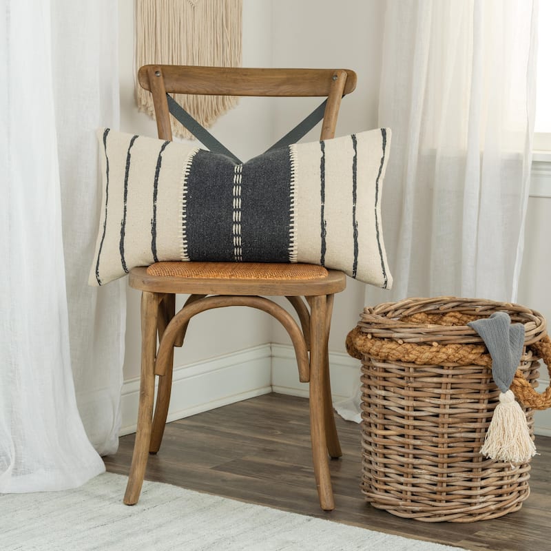 Donny Osmond Charcoal/ Ivory Stripe Lumbar Throw Pillow