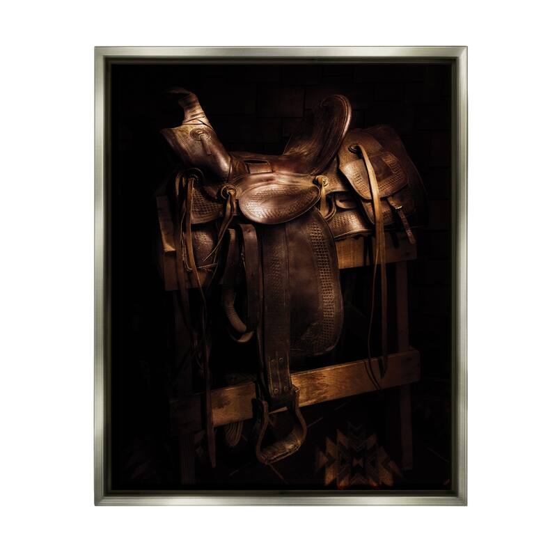 Stupell Vintage Saddle Photography Framed Floater Canvas Wall Art Design by PBurchettePhoto - 25 x 31 - Grey