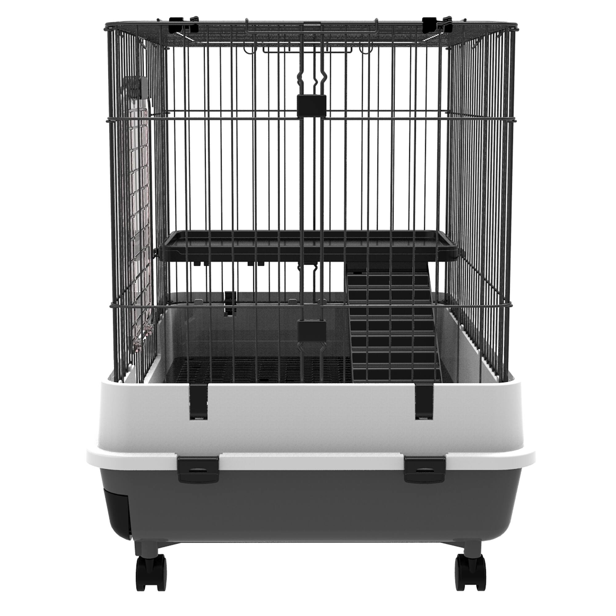 PawHut 2Level Small Animal Cage Rabbit Hutch with Wheels, Removable