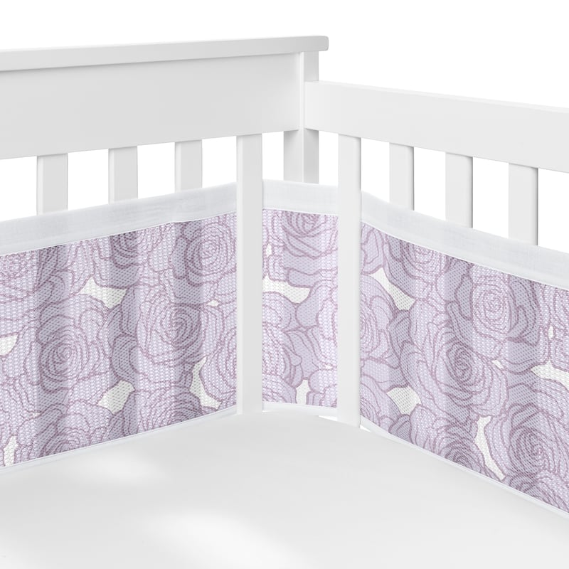 Sweet Jojo Designs 6p Crib Bedding + BreathableBaby Breathable Mesh Liner Purple Floral Rose Girl Solid Lavender