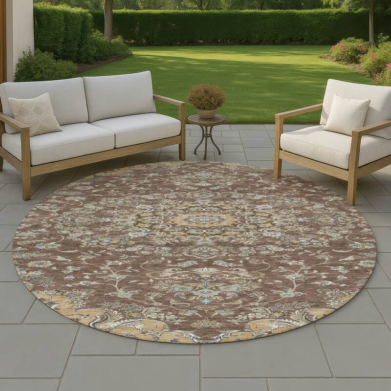 Machine Washable Indoor/ Outdoor Traditional Niko Chantille Rug - Chocolate - 8' x 8'