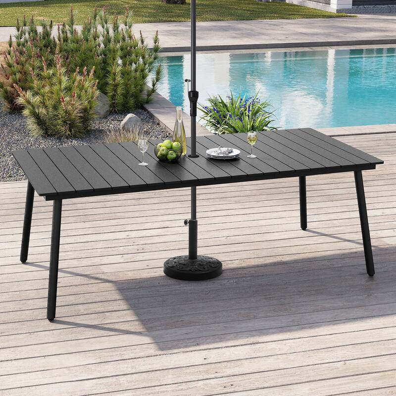 Crestlive Products Outdoor Rectangle Aluminum Dining Table with Umbrella Hole - Black - 82.48 inches long