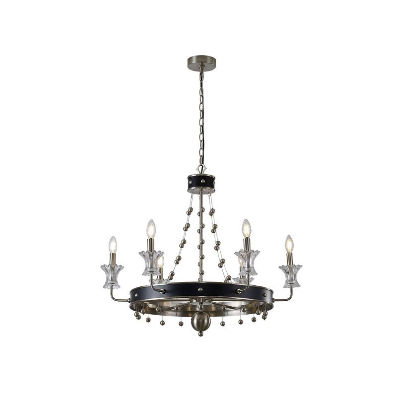 6-Light Satin Nickel And Black Chandelier With Clear Glass Accents