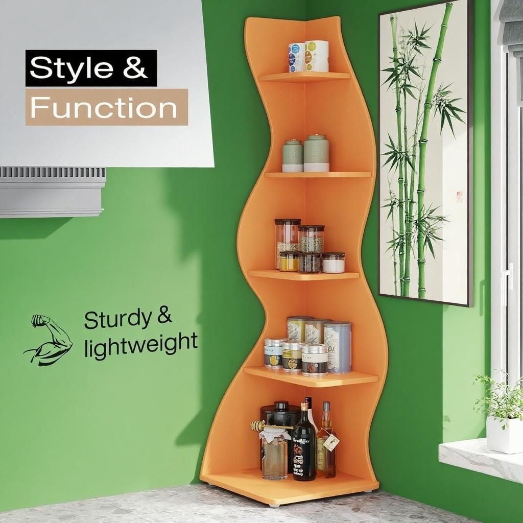 5-Tier High bookshelf, wooden arched bookshelf, display rack, suitable for living rooms, storage cabinets