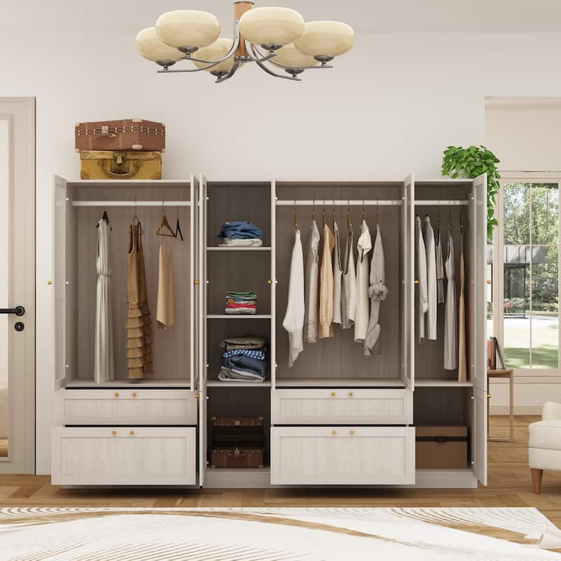 Combo Elegant Light Gray Wardrobe Modular Closet Configuration Armoire - 94.5x70.9Inch