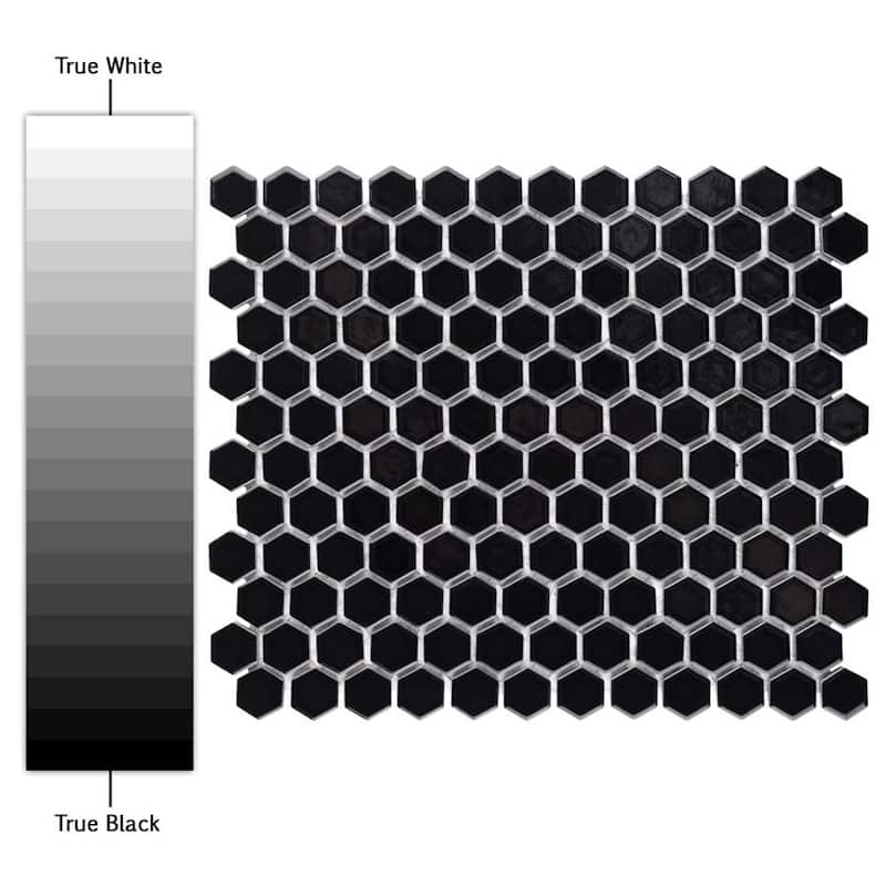 Merola Tile Metro 1" Hex Glossy Black 10-1/4"x11-7/8" Porcelain Mosaic Tile