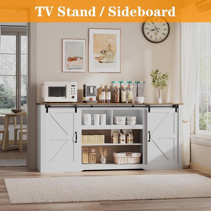 70" Farmhouse Large TV Stands, Entertainment Center with Sliding Doors - N/A