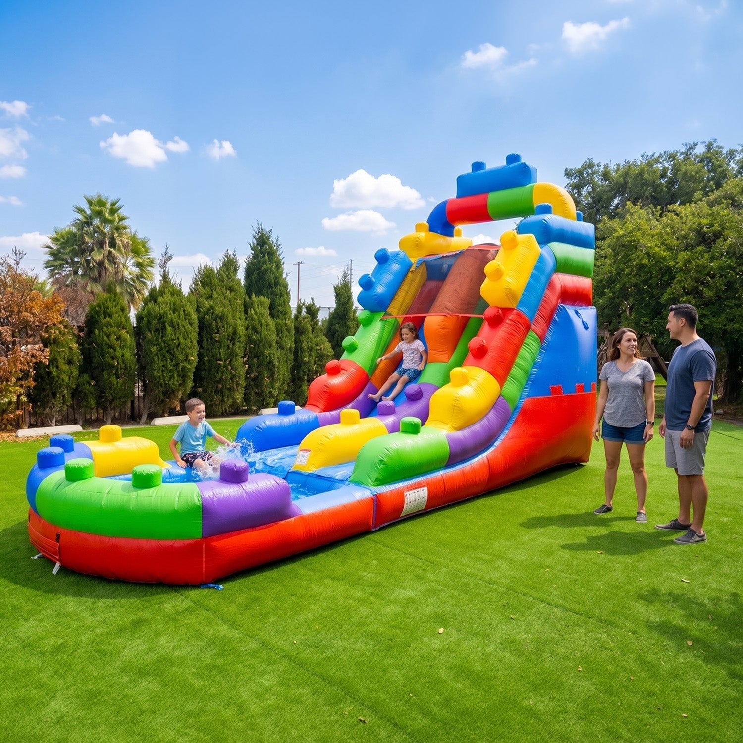 HeroKiddo 16 Ft Block Party Inflatable Water Slide with Attached Splash Pool, Commercial Grade Water Slide