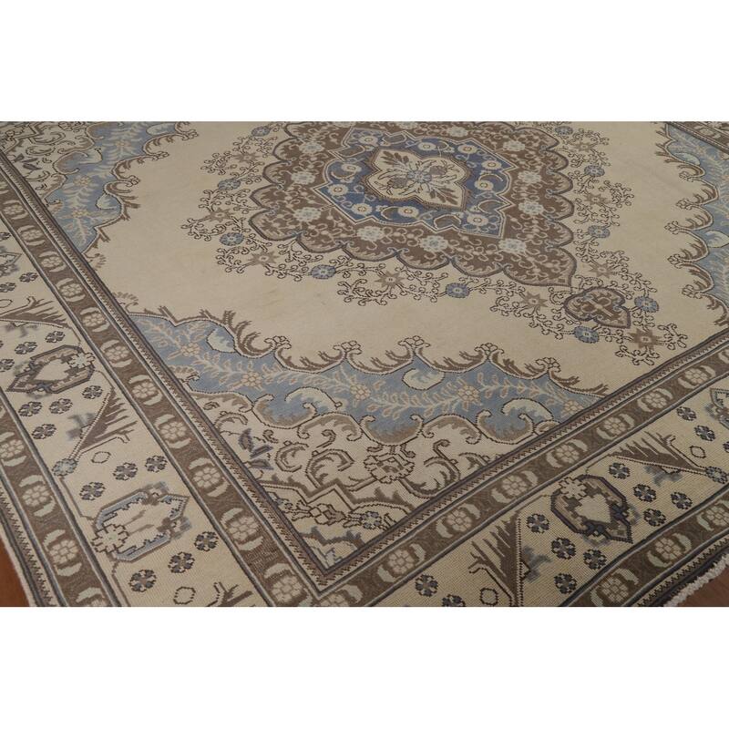 Medallion Tabriz Persian Square Area Rug Hand-Knotted Wool Carpet - 9'2"x 9'6"