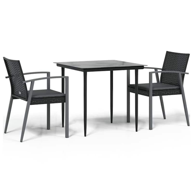 vidaXL Patio Dining Set Table and Chair with Cushions Poly Rattan and Steel