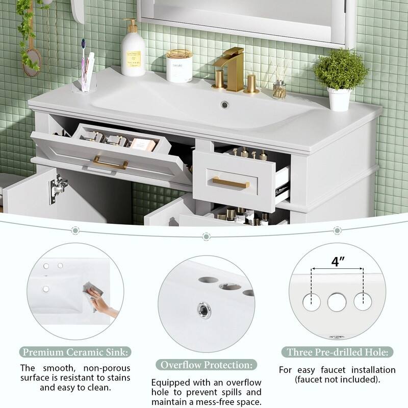 36" Modern Bathroom Vanity with Ceramic Sink, Soft-Close Door and 4 Storage Drawers
