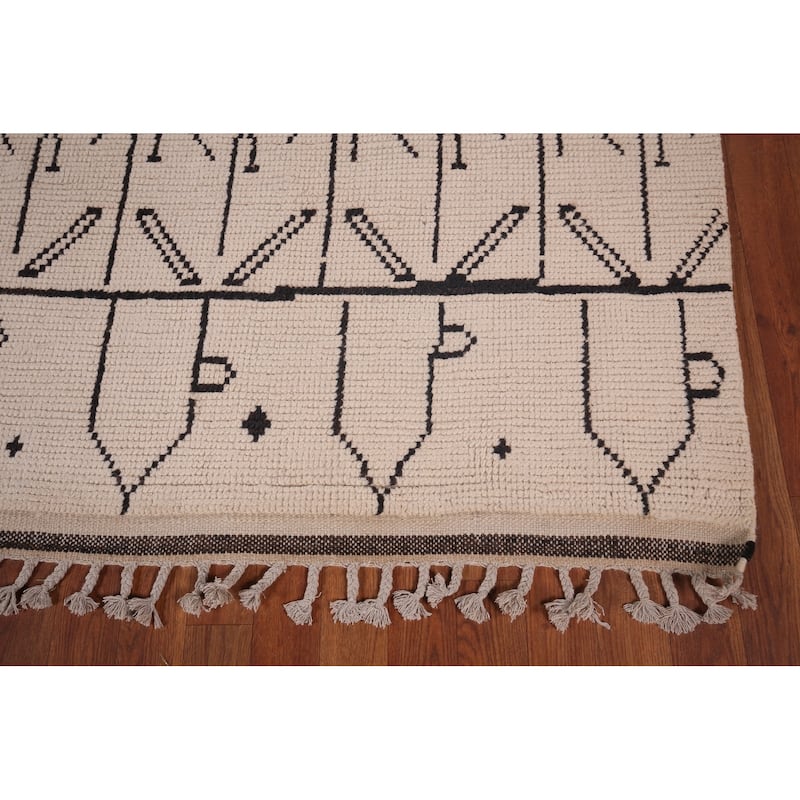 All-Over Ivory Moroccan Oriental Large Area Rug Handmade Wool Carpet - 9'10"x 14'4"