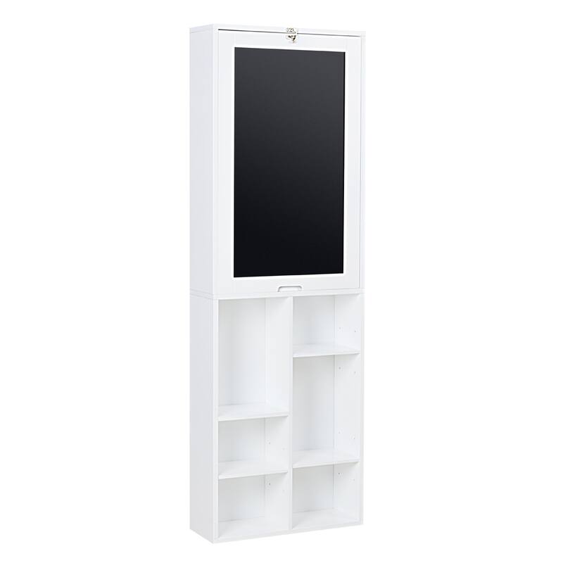 Utopia Alley Collapsible Fold Down Desk Table with Storage Cabinet & Bottom Shelves, Computer Desk With Storage, White