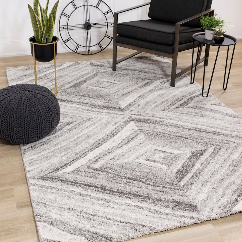Soft Collection - Grey Textured Diamonds Rug - 5'3" x 7'7"