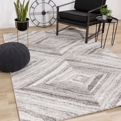 Soft Collection - Grey Textured Diamonds Rug - 5'3" x 7'7"