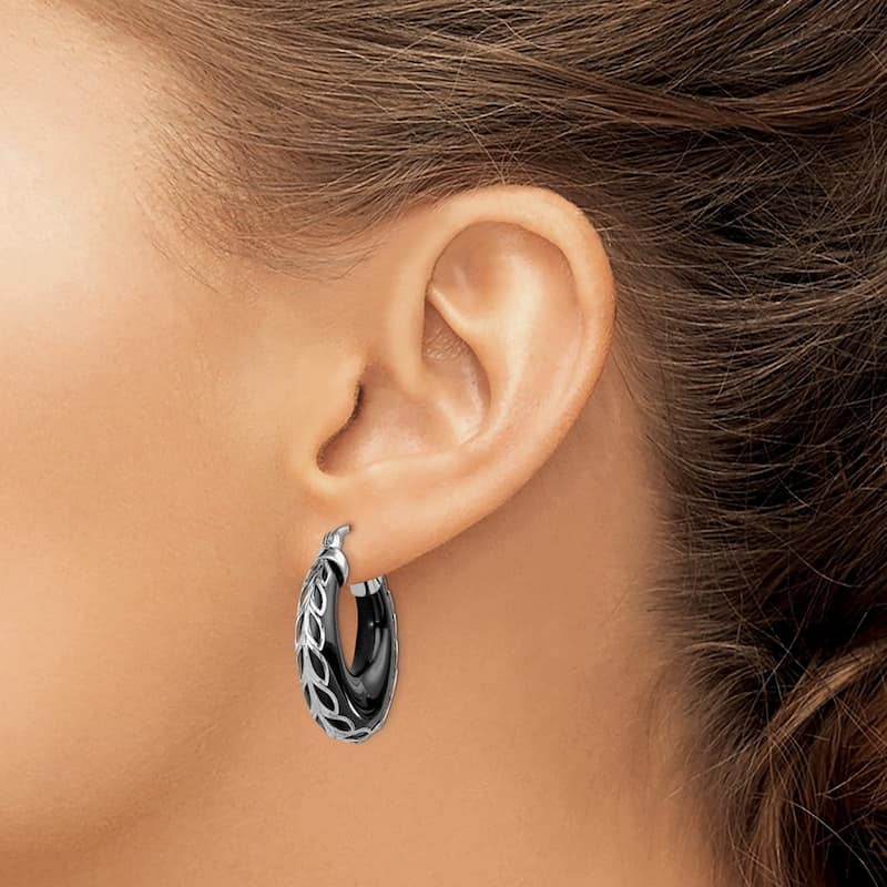 Curata 925 Sterling Silver Polished Sparkle Cut Simulated Onyx Hinged Post Earrings - 33x30mm Wide 6mm Thick