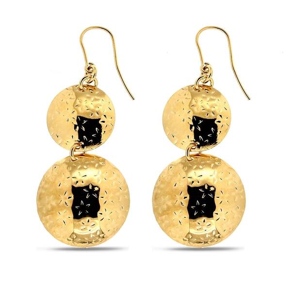 slide 1 of 4, Bronzoro 18 k Gold Overlay Double Hammered Disc Drop Earrings