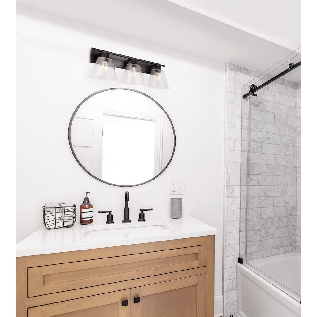 EGLO Copley - 3-Light Bath Vanity Light - Matte Black Finish - Clear Glass Shade