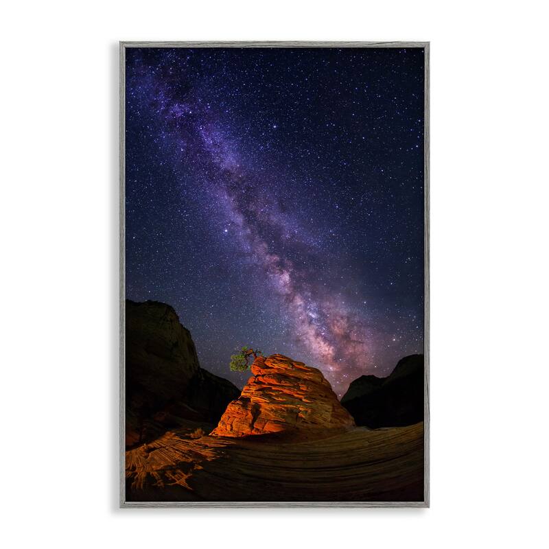 Stupell Milky Way Stars over Canyon Framed Giclee Art Design By Royce Bair - 12 x 18 - Grey