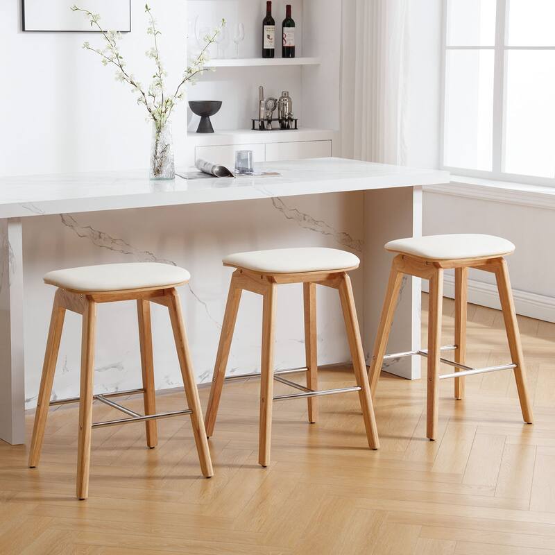 26-Inch Faux Leather Wood Counter Stools Set of 1/2/3 - 26"H x 18.1"L x 16.5"D