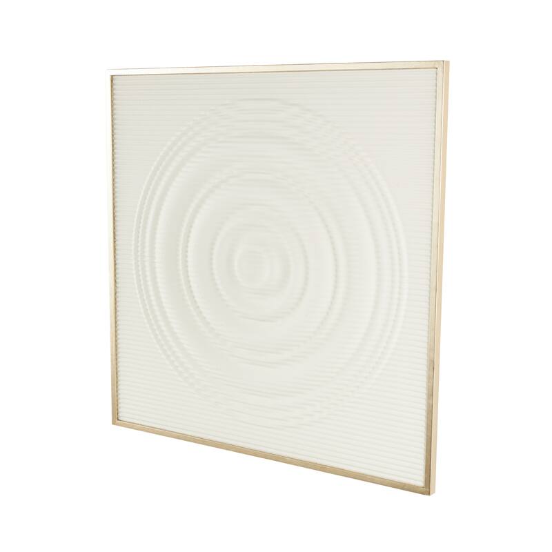 White Metal Ribbed Geometric Home Wall Decor with Brass Frame