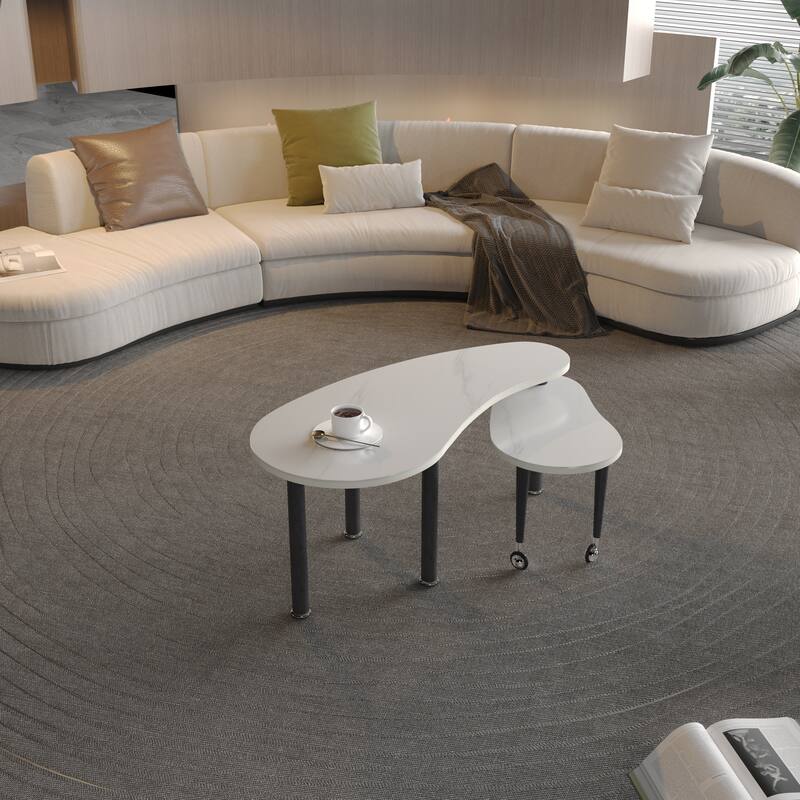 GDFStudio - Eulalia 360 Degree Rotating Nesting Coffee Table Set with Solid Rubberwood Legs