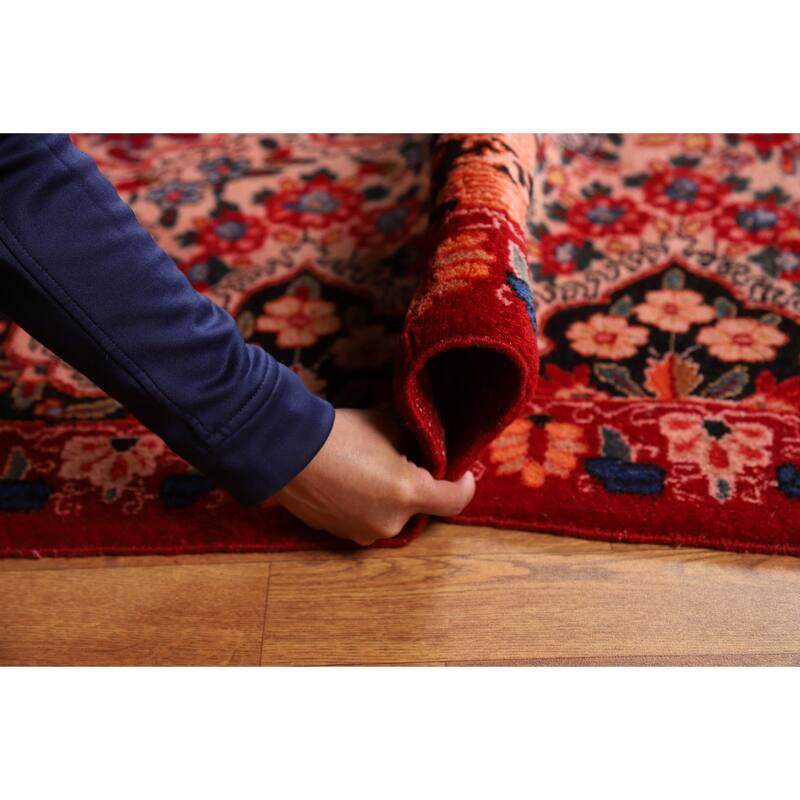 Red Medallion Kerman Persian Vintage Area Rug Handmade Wool Carpet - 9'2"x 12'8"