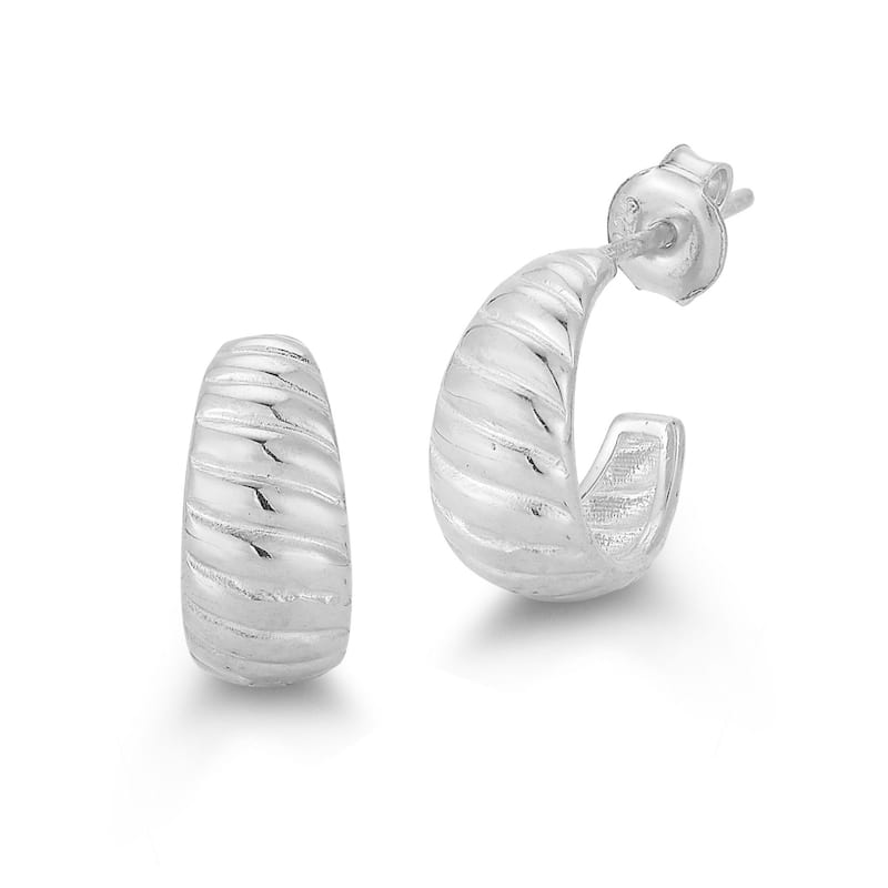 Soleil Sterling Silver Criossant Huggie C-Hoop Earrings - White