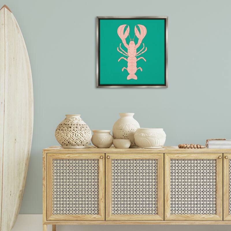Stupell Minimal Pink & Green Lobster Framed Floater Canvas Wall Art Design By Sazerelli Designs