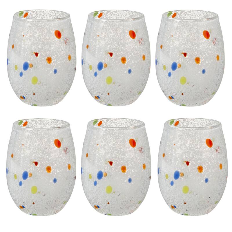 Confetti Glass Stemless Wine Drinkware Red White And Blue Set of 6 16 oz. Dishwasher Safe
