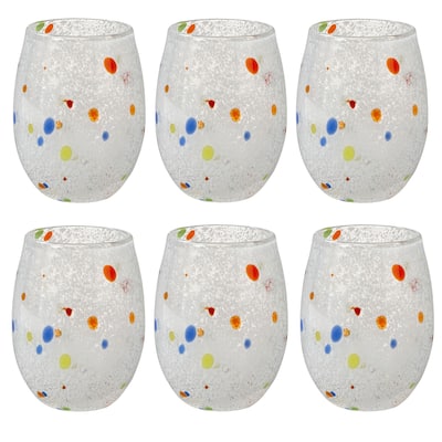 Confetti Glass Stemless Wine Drinkware Red White And Blue Set of 6 16 oz. Dishwasher Safe