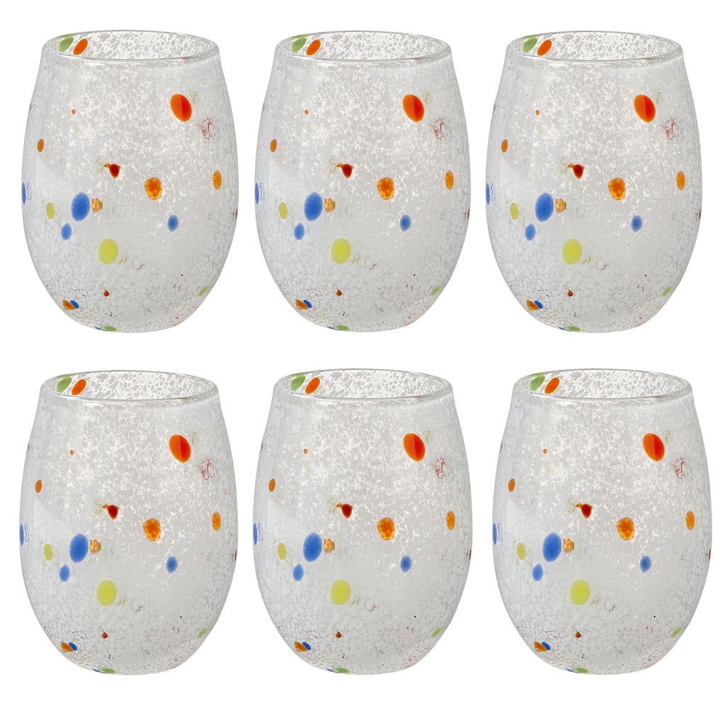 Confetti Glass Stemless Wine Drinkware Red White And Blue Set of 6 16 oz. Dishwasher Safe