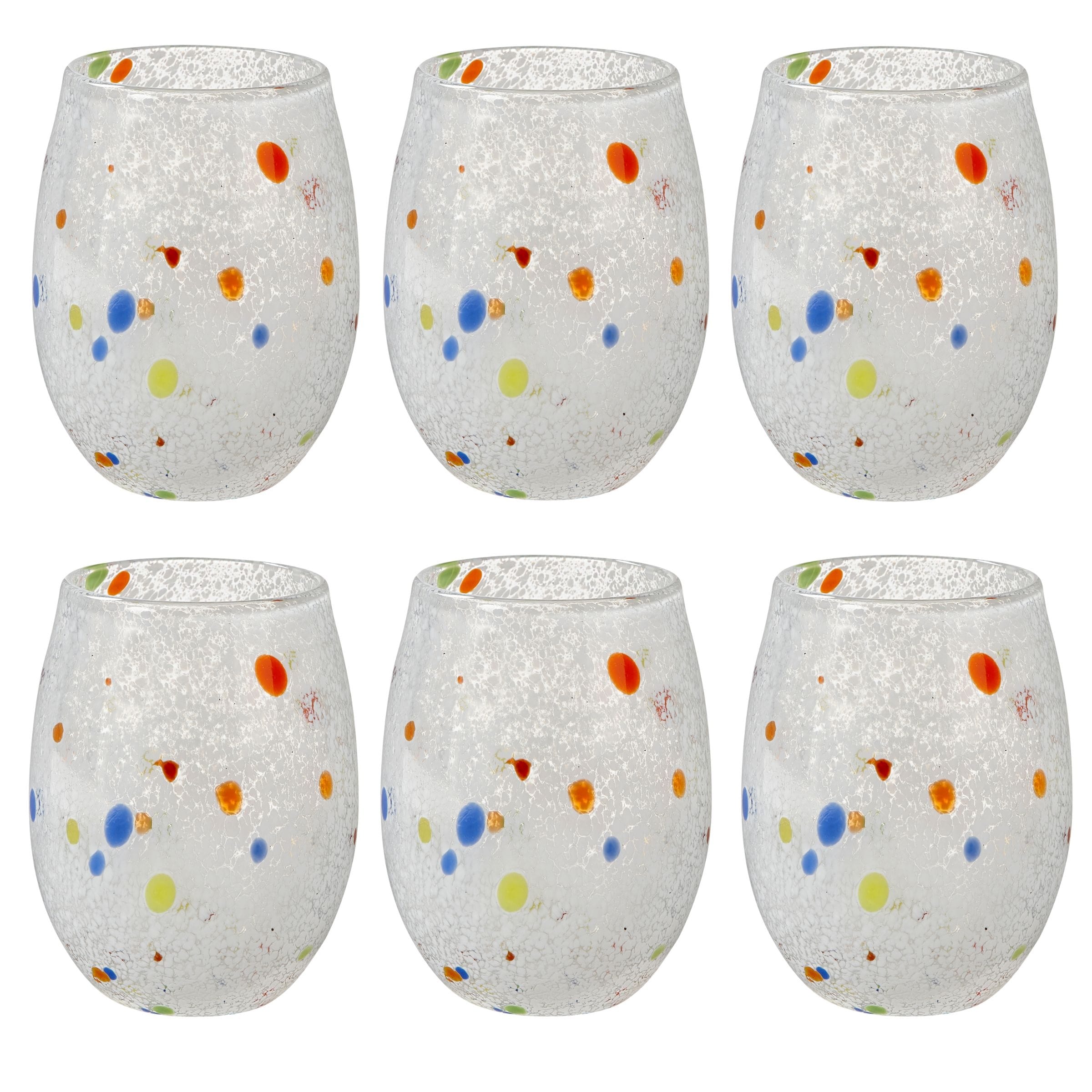 Confetti Glass Stemless Wine Drinkware Red White And Blue Set of 6 16 oz. Dishwasher Safe