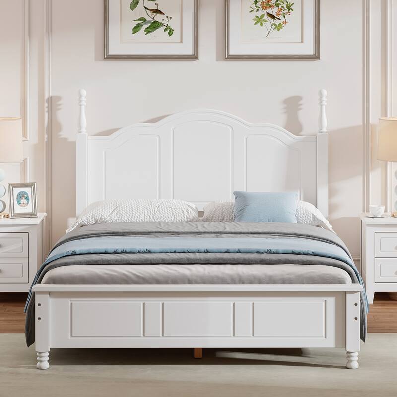 Full Size Wood Platform Bed Frame,Retro Style Platform Bed with Wooden Slat Support