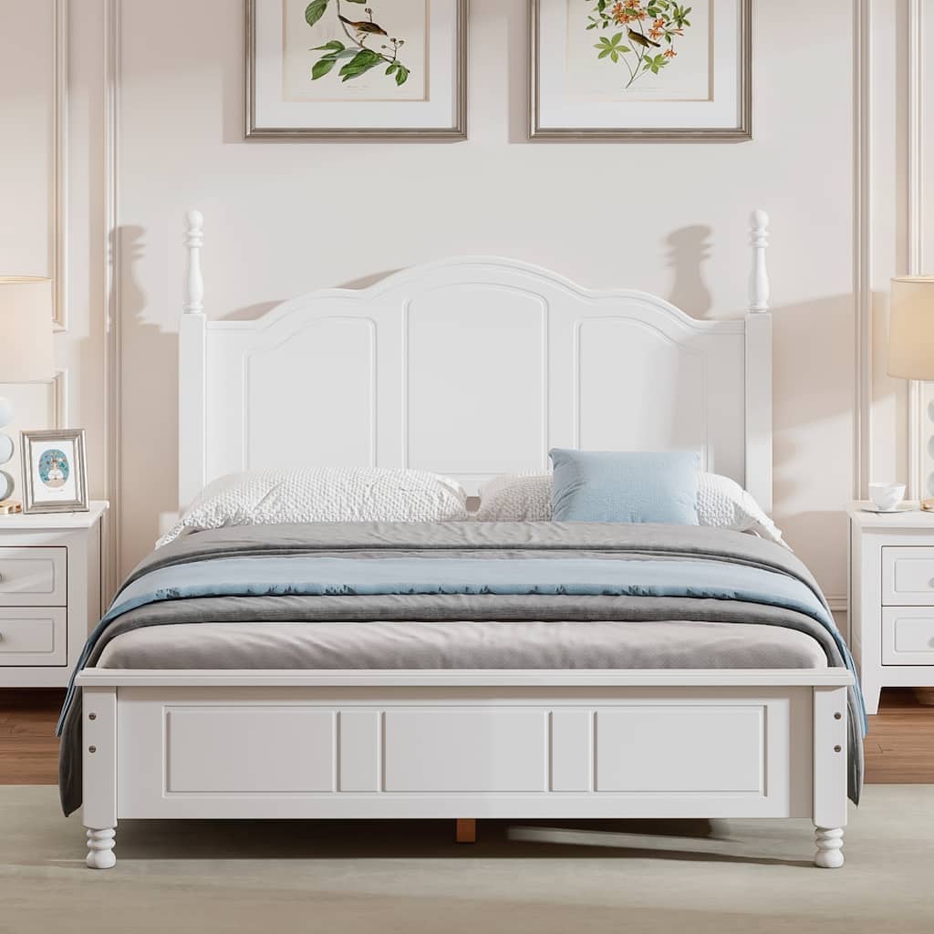 Full Size Wood Platform Bed Frame,Retro Style Platform Bed with Wooden Slat Support