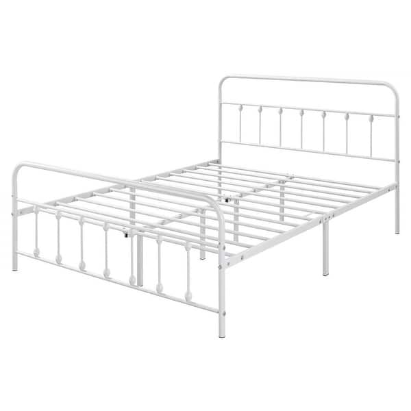 Full Size Metal Bed Frame Classic Iron W/ Headboard Footboard, White