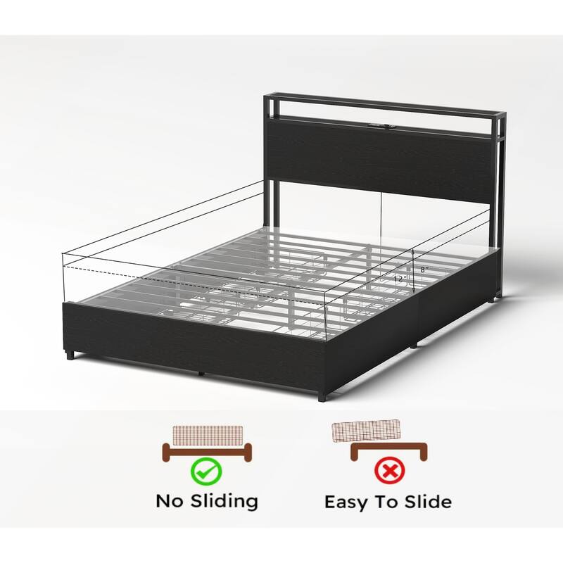 King Bed Frame with Storage Headboard