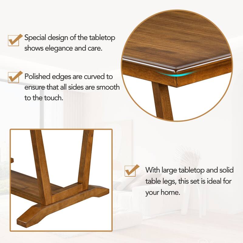 Mid-Century Modern Dining Table and Chair Set Small Apartment Dining Table and Chair Set with Trestle Table Base for Dining Room