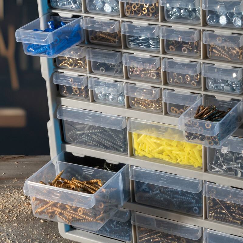 39-Drawer Plastic Small Parts Organizer - Desktop or Wall Storage Drawers for Organizing Hardware by Stalwart (Black)