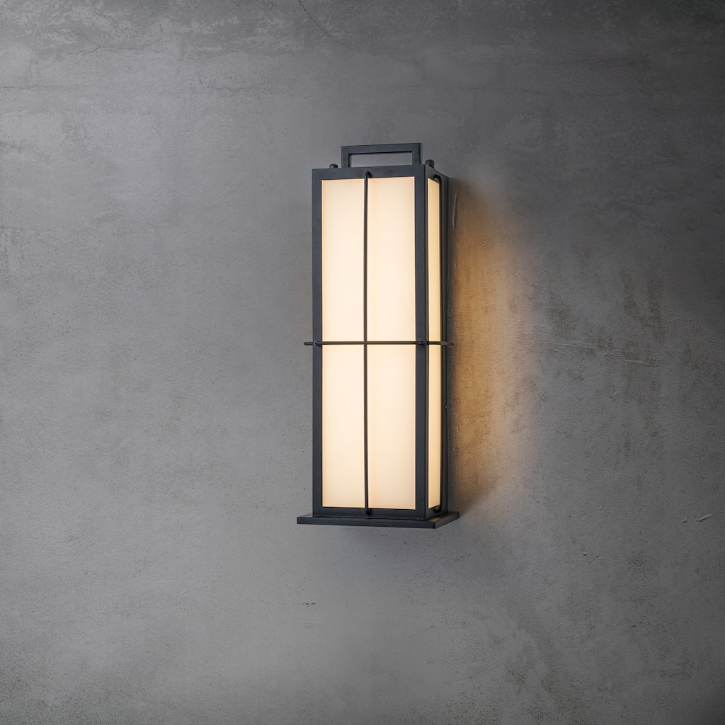 CraftHome 16 in. Black Outdoor Integrated 16W LED Wall Lantern with Frosted Panels and Dusk-to-Dawn Sensor for Porch & Garage