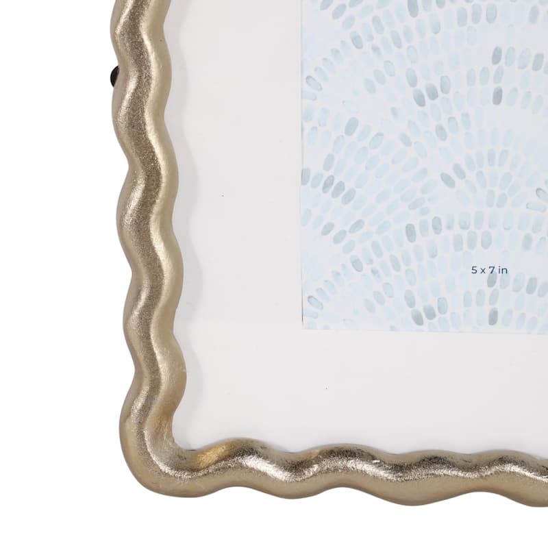Metal Wood Picture Frame Glass Fronts Wavy Edge Design Glam Boho