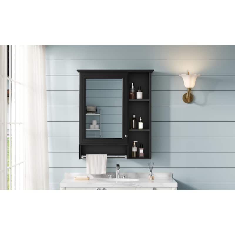 3-in-1 Bathroom Mirror Cabinet, 24-inch Wall Mounted Medicine Cabinet with Adjustable Shelf & Tower Bar