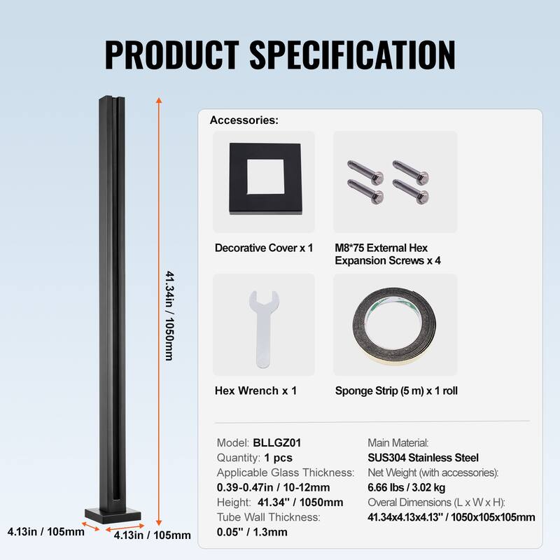 Glass Clamp, Height Glass Railing Bracket for 0.39 "-0.47 " Thickness Tempered Glass, 304 Stainless Steel Glass Mounting Clamp