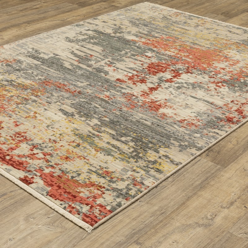 Style Haven Shiloh Pixelated Abstract Beige/Salmon Wool Blend Area Rug