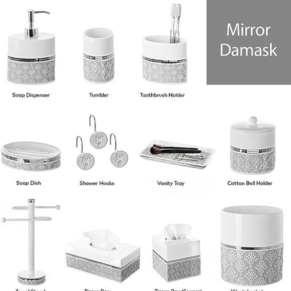 Creative Scents Mirror Damask White and Gray Bathroom Accessories