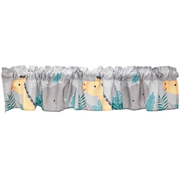 slide 2 of 4, Bedtime Originals Mighty Jungle Gray Elephant/Giraffe Window Valance