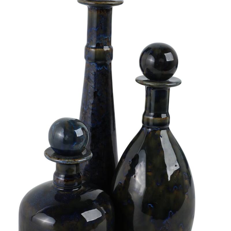 Stoneware Decorative Vases Modern Style (Set of 3) - 15/11/8" Blue