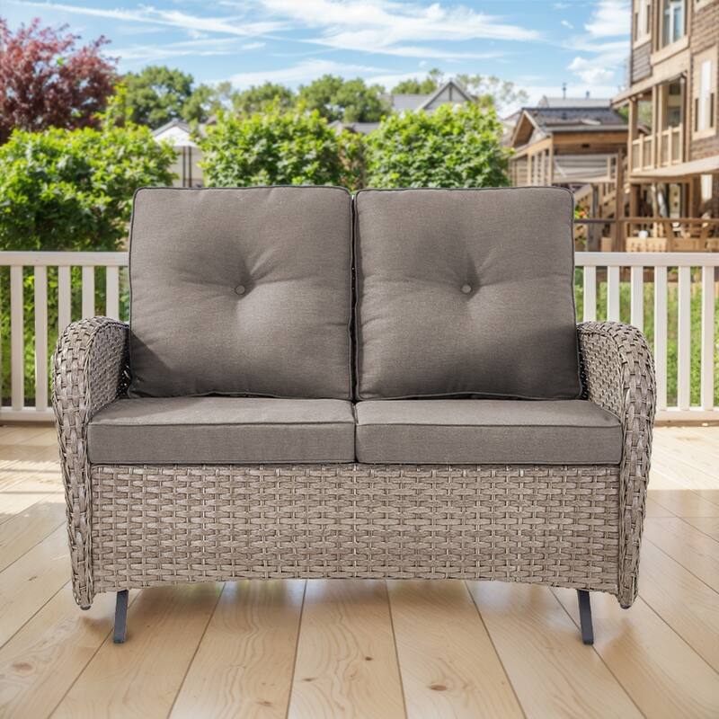 Gymojoy Stylish Patio Loveseat Glider Sofa with Cushions